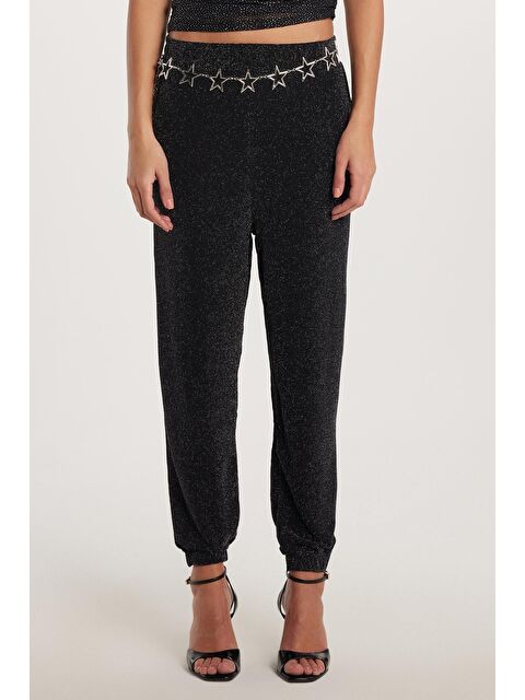 TUDORS Kadın Slim Fit Dar Kesim Lastikli Paça Siyah Pantolon - S000525969-23173