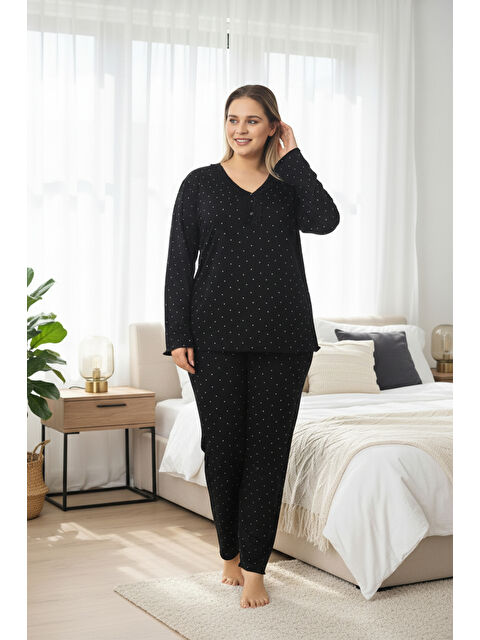 SEBOTEKS İnce Bambu Kumaş Uzun Kollu Büyük Beden Kadın Pijama Takımı 800 - S000510434-19351