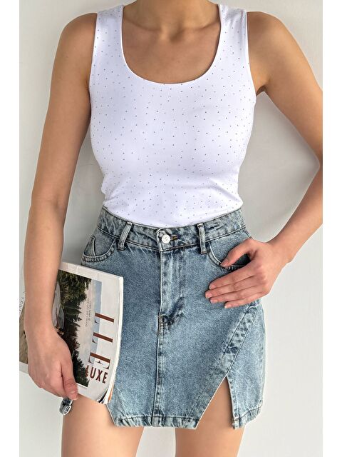 Gülseli Kadın Taş İşlemeli Elastanlı Bluz