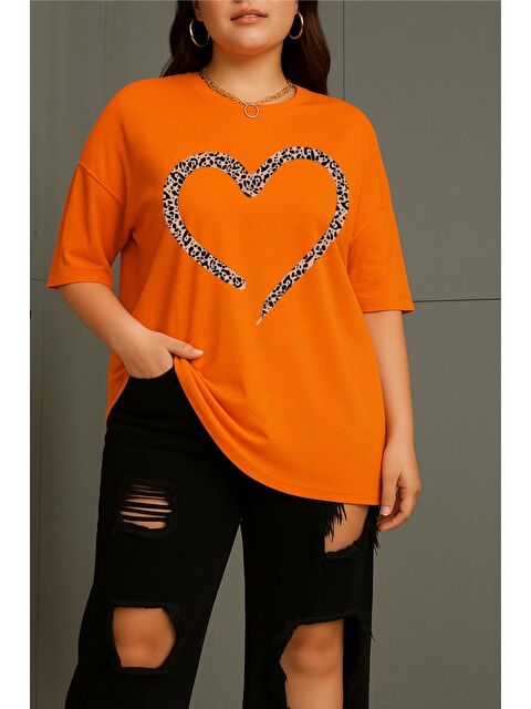 Oksit Love Kadın Büyük Beden Battal Baskılı Bisiklet Yaka Pamuklu T-Shirt Rahat Kesim Unisex Sevgili Kombi - S000508589-20013