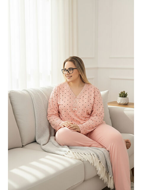 SEBOTEKS İnce Bambu Kumaş Uzun Kollu Büyük Beden Kadın Pijama Takımı 800 - S000510434-24085