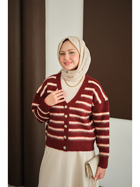 Locco Moda Kadın Kısa Triko Hırka Bordo - S000485776-19951