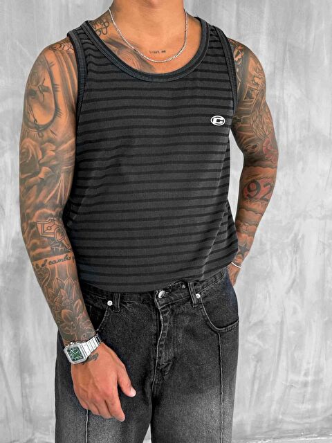 Abluka Online Erkek Ribana Kumaş Çizgili Atlet Antrasit - S000506317-29666