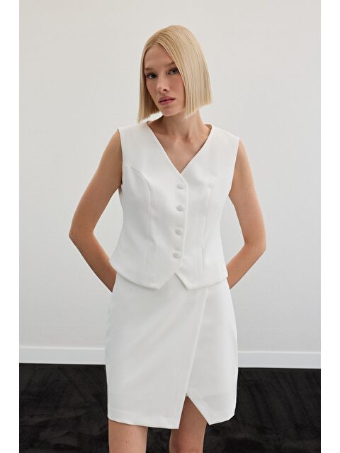 SATEEN Klasik Yelek - Ekru - S000444791-19965