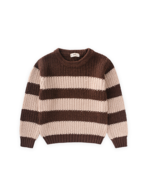 CİGİT Selanik Çizgili Triko Kazak 2-8 Yaş Kahve - S000451006-19413