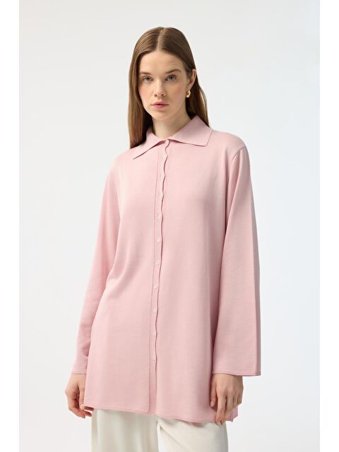 Kadriye Baştürk Düğmeli İnce Triko Hırka Pembe - S000510821-20024