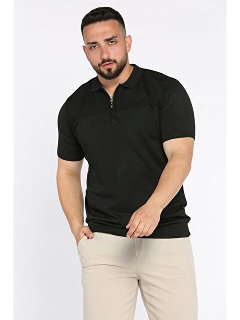 Mishar İtalia Erkek Polo Yaka Yarım Fermuarlı Kendinden Desenli Tişört - S000399498-19351