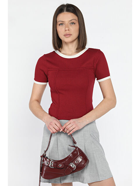 Gülseli Kadın Bisiklet Yaka Dikiş Detaylı Kaşkorse Bluz - S000365005-19951