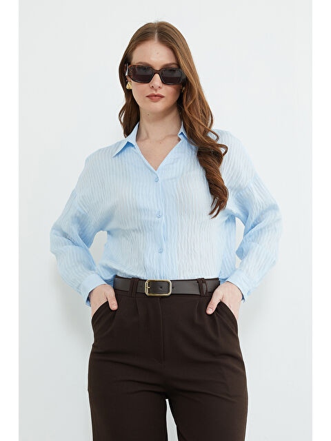 Fullamoda Çizgili Jakarlı Salaş Gömlek - S000530663-17234