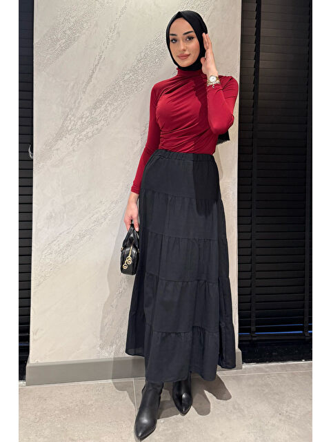 Gülseli Kadın Bel Lastikli Fırfırlı İç Astarlı Uzun Etek - S000365010-19351