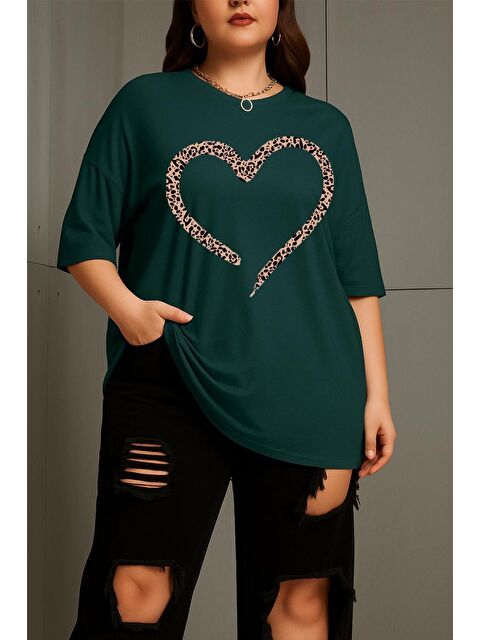 Oksit Love Kadın Büyük Beden Battal Baskılı Bisiklet Yaka Pamuklu T-Shirt Rahat Kesim Unisex Sevgili Kombi - S000508589-18194