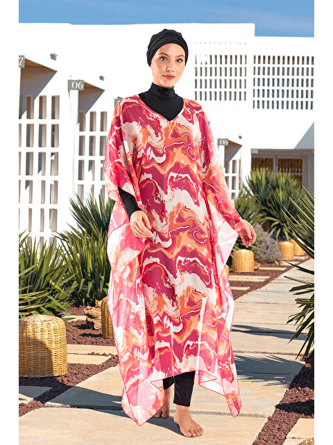 Adasea UV Korumalı Mayo Üzerine Tek Pareo Kaftan 1704 Fuşya - S000404003-18686