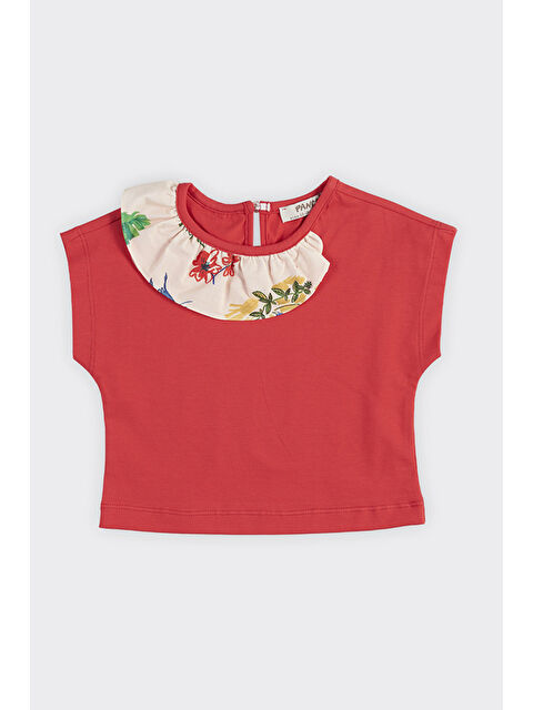 Panço Kız Bebek Yakası Fırfır Detaylı Kırmızı Tişört - S000523637-20045