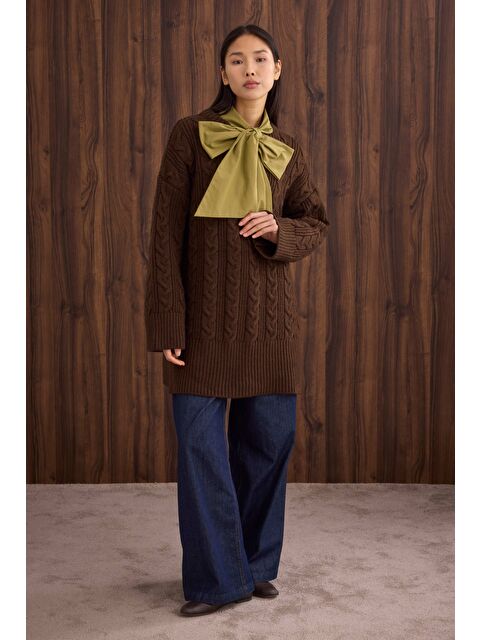 HE-QA Örgülü Uzun Kazak Kahverengi - S000471207-19413