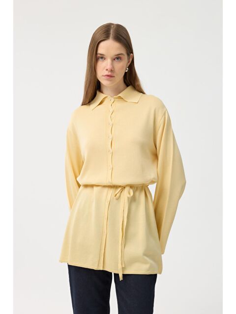 Kadriye Baştürk Düğmeli İnce Triko Hırka Sarı - S000510821-20072