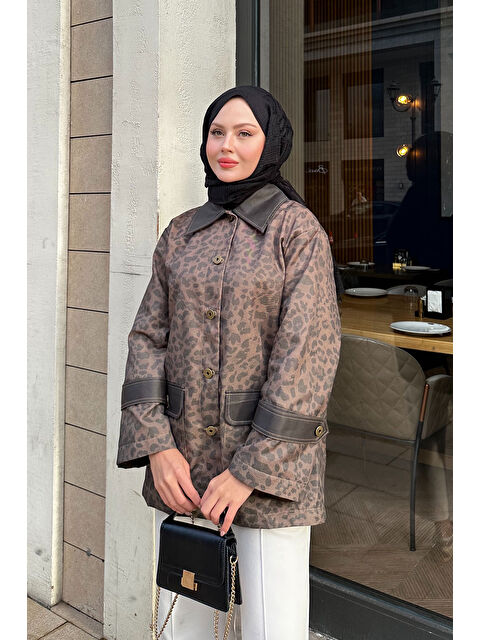 Locco Moda Kadın Kolları Apoletli Trenç Leopar - S000486845-19413