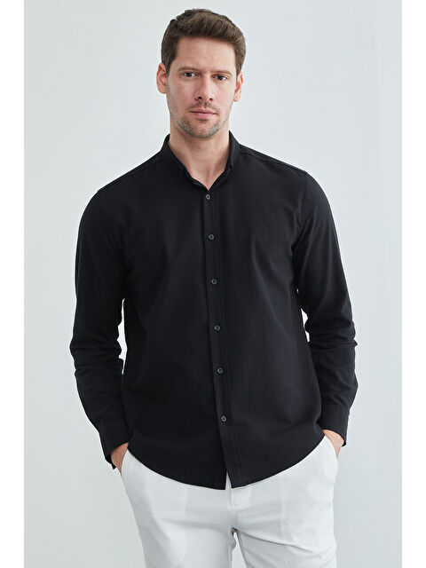 Fullamoda Keten Görünümlü Uzun Kollu Gömlek - S000514880-19351