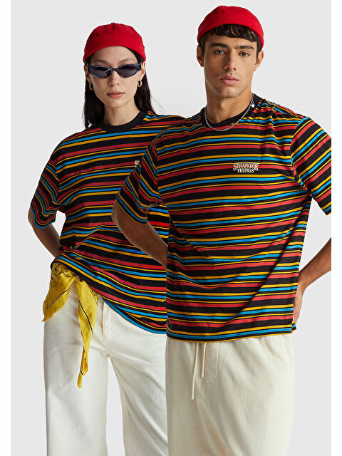 United Colors Of Benetton Unisex Lacivert Mix  %100 Pamuk Relaxed Fit Çizgili Stranger Things T-shirt - S000513997-21164