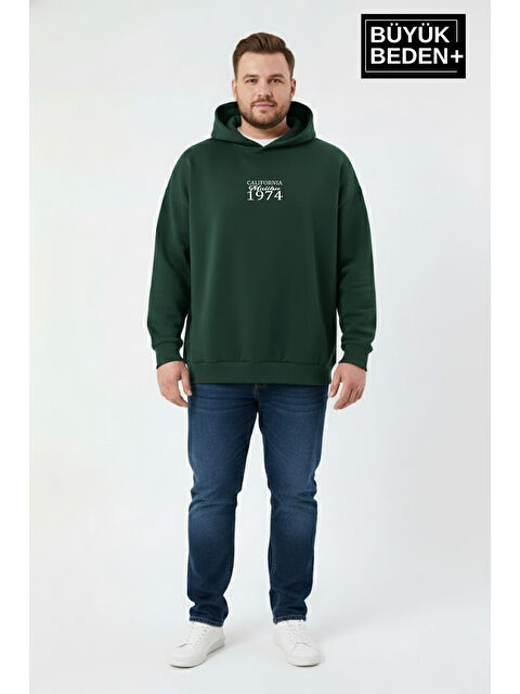 Süperlife Erkek Büyük Beden California 1974 Baskılı Kapüşonlu Sweatshirt -Rahat Kalıp SPR26BSW965 - S000480264-18194