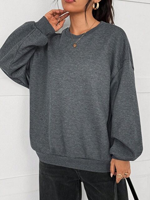 Trendseninle Füme Regular Düz Bisiklet Yaka Sweatshirt - S000490778-33408