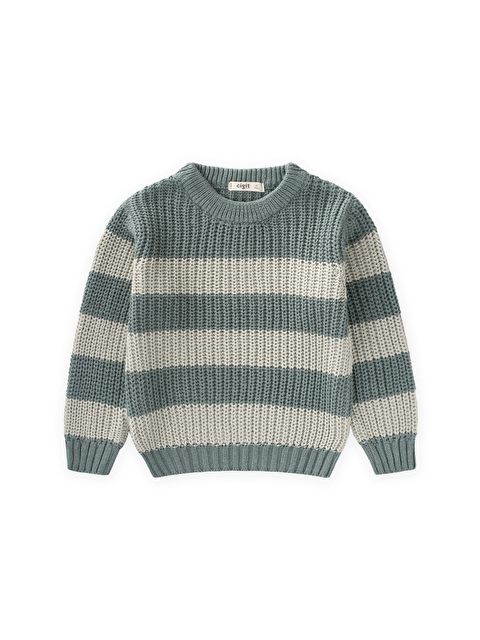 CİGİT Selanik Çizgili Triko Kazak 2-8 Yaş Haki Yeşil - S000451006-18547