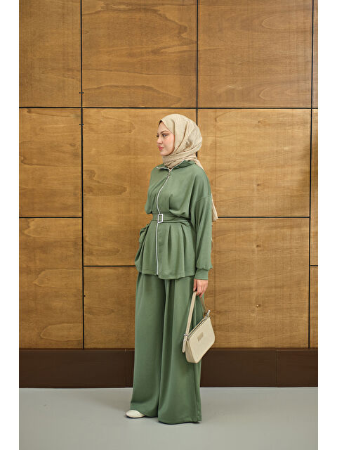 Locco Moda Kadın Pile Detaylı Tokalı Takım Yeşil - S000448603-18194