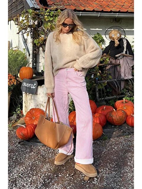 Madmext Pembe Çizgili Kadın Jean Pantolon Mg2463 - S000382672-20024