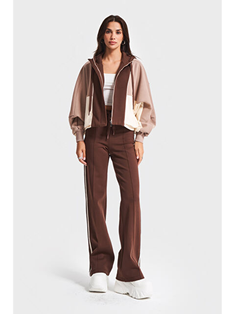 It's Basic Kadın Kahve Renk w5-16 Örme Kumaş Polar ve Alt Eşofman 2'li Kombin Tasarım Takım - S000449267-19413