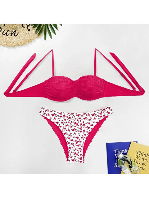 Hazelin Kadın Mürdüm Beyaz Çiçek Desenli Bikini Takım HZL25S-LC211 - S000397867-20036