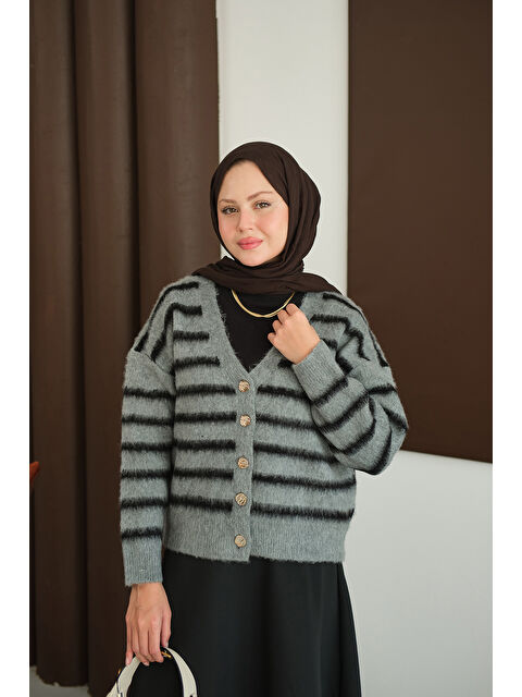 Locco Moda Kadın Kısa Triko Hırka Füme - S000485776-33408