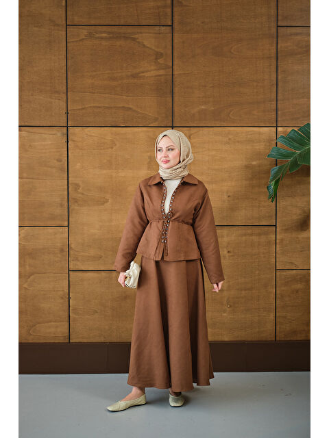 Locco Moda Kadın Bluz Kancalı Nubuk Takım Kahverengi - S000494476-19413