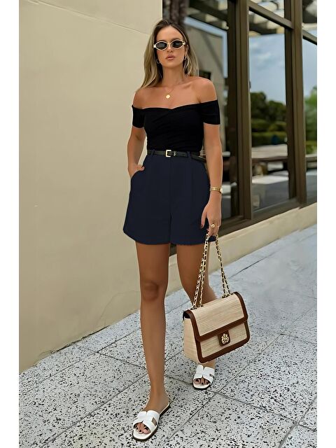 Madmext Bej Pileli Kadın Şort Mg2518 - S000426246-21164