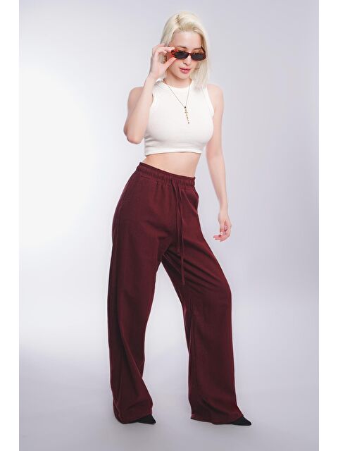 Madmext Bordo Beli Büzgülü Bol Paça Kadın Pantolon Mg2011 - S000146790-19951