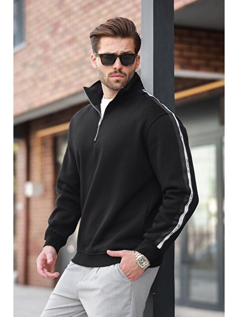 Madmext Siyah Fermuarlı Dik Yaka Erkek Sweatshirt E7164 - S000428114-19351