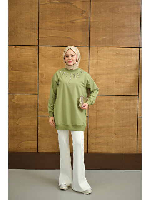 Locco Moda Kadın Yaka Taş Detay Tunik Yeşil - S000503124-18194