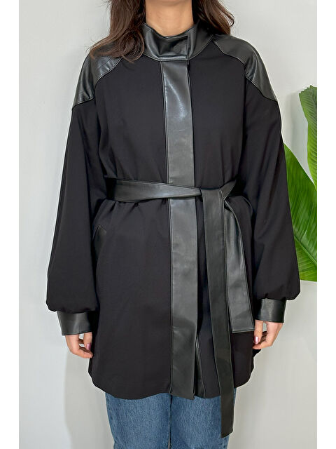 Nuss Çıtçıtlı Deri Detaylı Ceket Kap 6004 Siyah - S000332931-19351