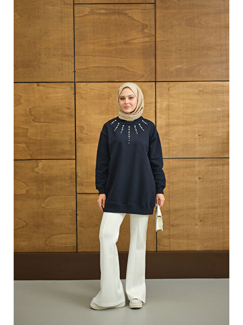 Locco Moda Kadın Yaka Taş Detay Tunik Lacivert - S000503124-21164