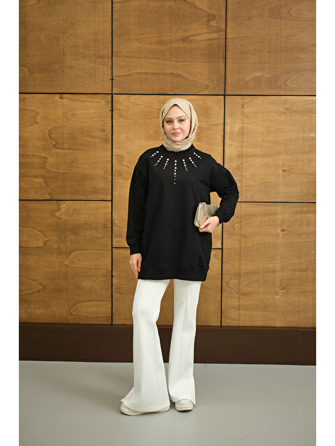 Locco Moda Kadın Yaka Taş Detay Tunik Siyah - S000503124-19351