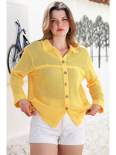 Chiccy Sarı Gömlek Yaka Uzun Kol Düğmeli Yıkamalı Pis Dikişli Casual Dokuma Gömlek 69 62 - S000367601-20072