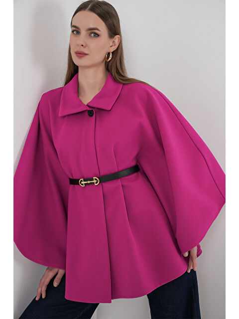 Bigdart Kadın Kemerli Kaşe Panço 9170 - Koyu Pembe - S000469174-20019