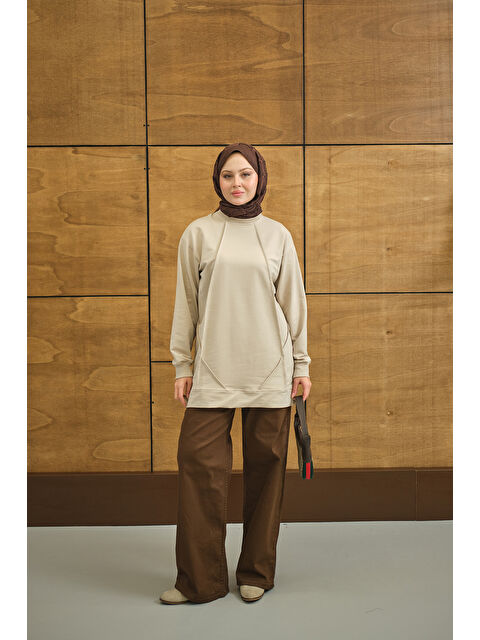 Locco Moda Kadın Önü Dikiş Detay Tunik Krem - S000484825-19966