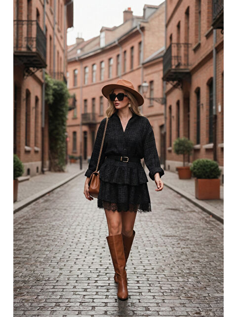 Lela Regular Fit Klasik Yaka Kemer Detaylı Kadın Gömlek 59134502 - S000498936-19351