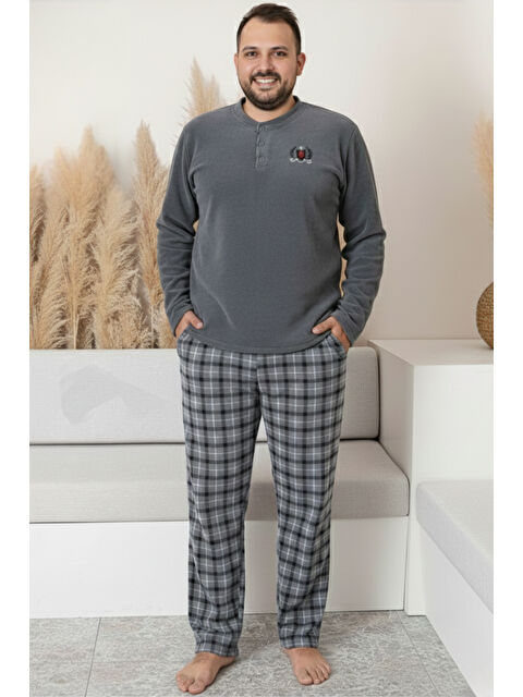 SEBOTEKS Cepli Ekoseli Büyük Beden Erkek Polar Pijama Takımı 3446 - S000487074-20600