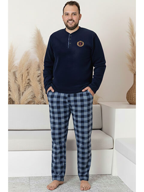 SEBOTEKS Cepli Ekoseli Büyük Beden Erkek Polar Pijama Takımı 3446 - S000487074-21164