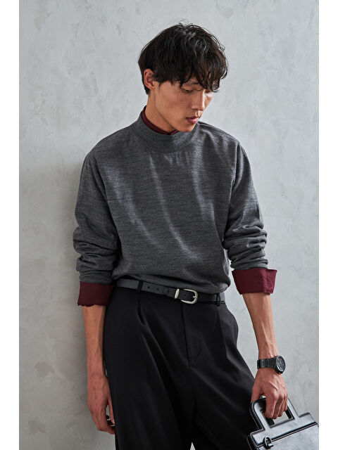 HYMAN Erkek Yarım Balıkçı Oversize Basıc Triko Kazak - S000515401-29666