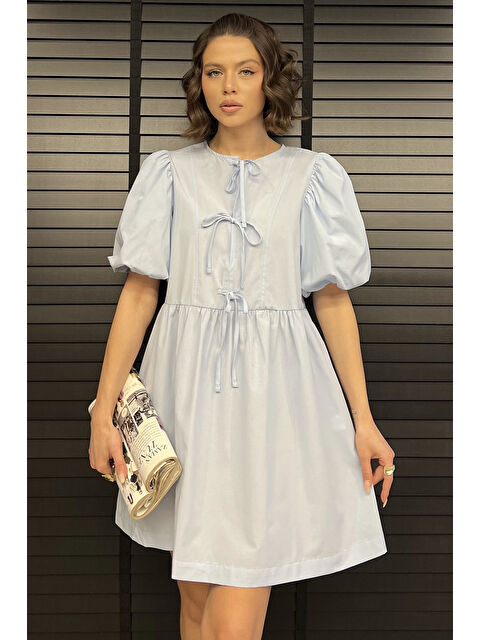 Gülseli Kadın Ön Bağlamalı Prenses Kol Elbise - S000365027-17234