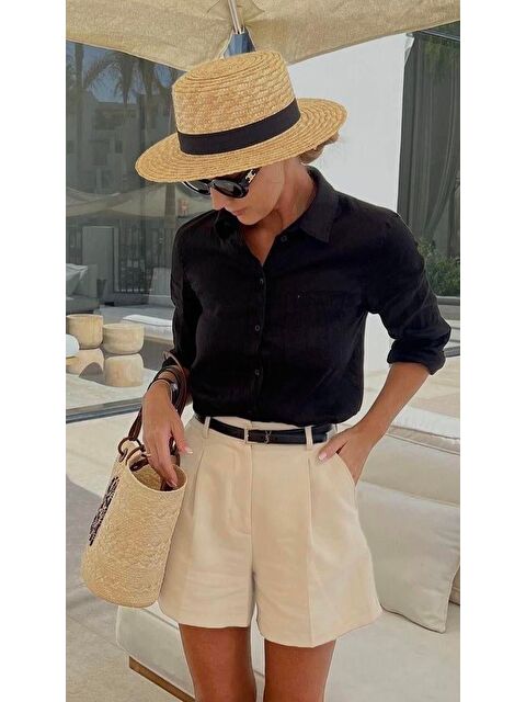 Madmext Bej Pileli Kadın Şort Mg2518 - S000426246-19928