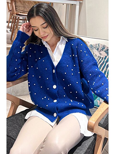 Gülseli Kadın İncili Taşlı Triko Hırka - S000289593-23710