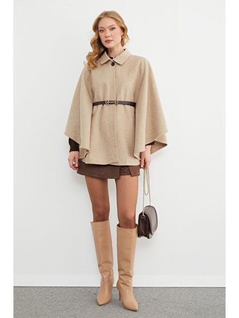 Fullamoda Kemerli Polo Yaka Kaşe Panço - S000491859-19928