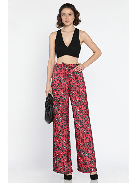 Gülseli Kadın Bel Lastikli Yüksek Bel Leopar Desenli Bol Kesim Pantolon - S000365025-19951